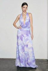 Printed Halter Cowl Neck Bodycon Vacation Dress