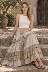 Plus Size Women's Summer Vintage Ruffles Oversized Lace Maxi Skirts