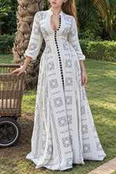 Casual Stand Collar Button Maxi Dress