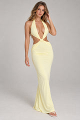 Slimming Twist Halter Deep V Hollow Out Vacation Maxi Dress