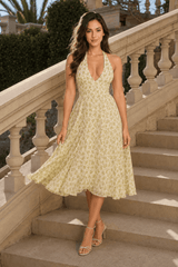 Sexy Backless Halter Floral Midi Dress