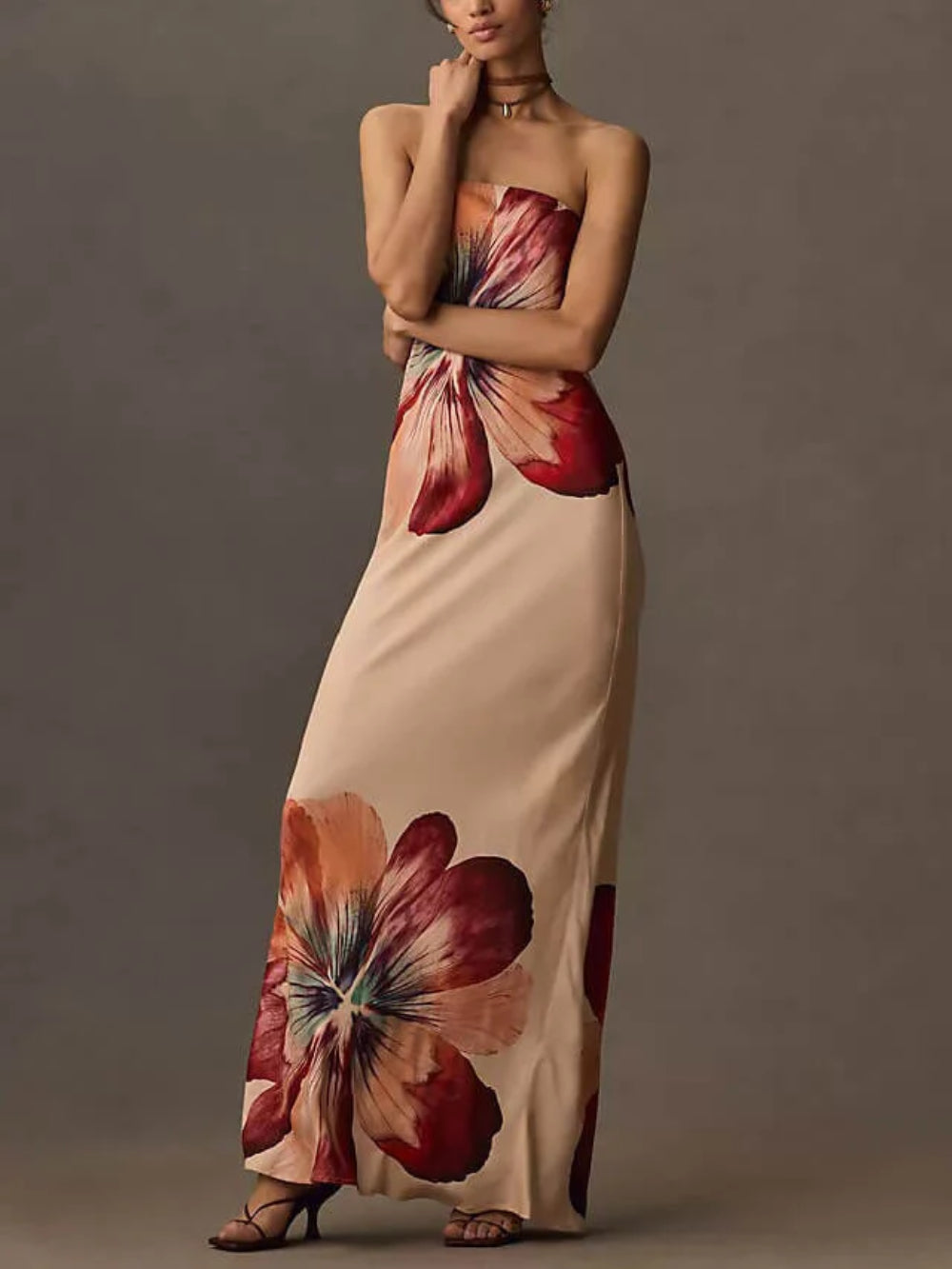 Fashionable Printed Sexy Tube Top Slim Midi Dress