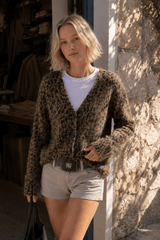 Leopard Print V Neck Knit Blouse
