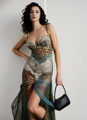 Leopard Printed Patchwork Lace Floral Dress
