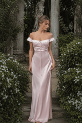 Satin Strapless Tie Slim Romantic Maxi Dress