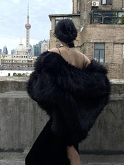 Oversized Black Faux Fur Coat