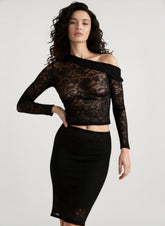Skew Collar Lace Crop Sheer Top