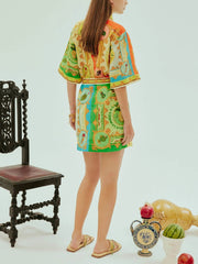 Exquisite Satin Fun Print Fitted Dress