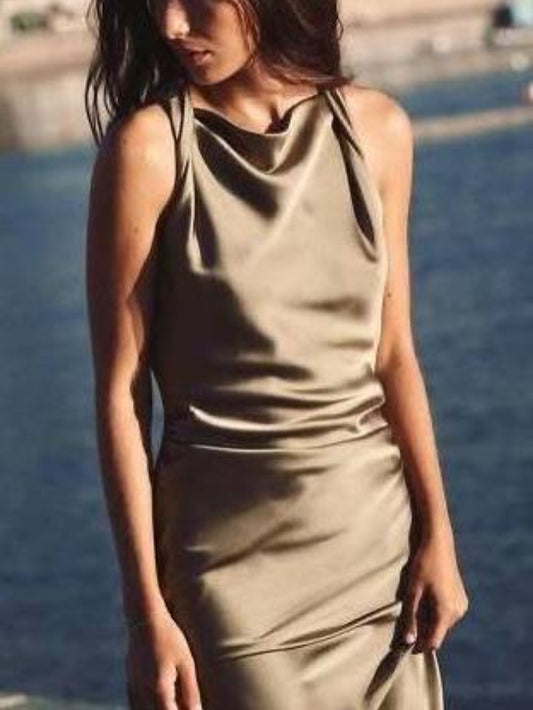 Sleeveless Satin Maxi Dress