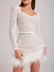 Sequin Feather Long Sleeve Dress