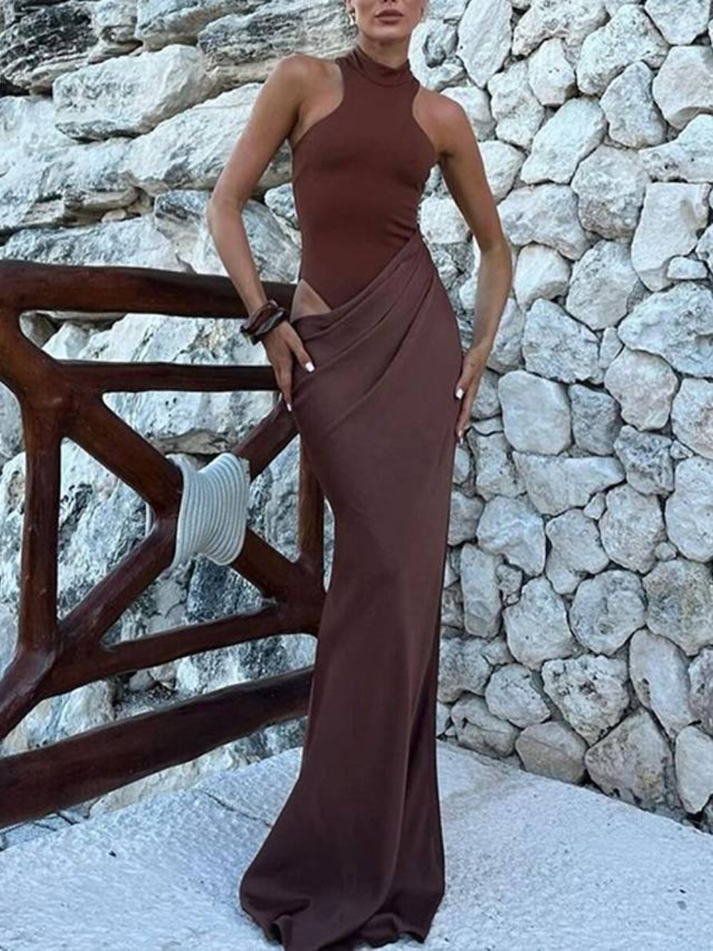 Sleeveless Bodycon Hollow Maxi Dress
