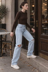 Distressed Light-Wash Straight Jeans