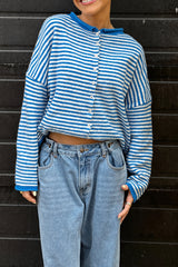 Stripe Roll Edge Button Casual Cardigan