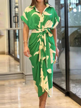 Pleated Belted Short Sleeve Dress