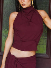 Backless Halter Pleated Top