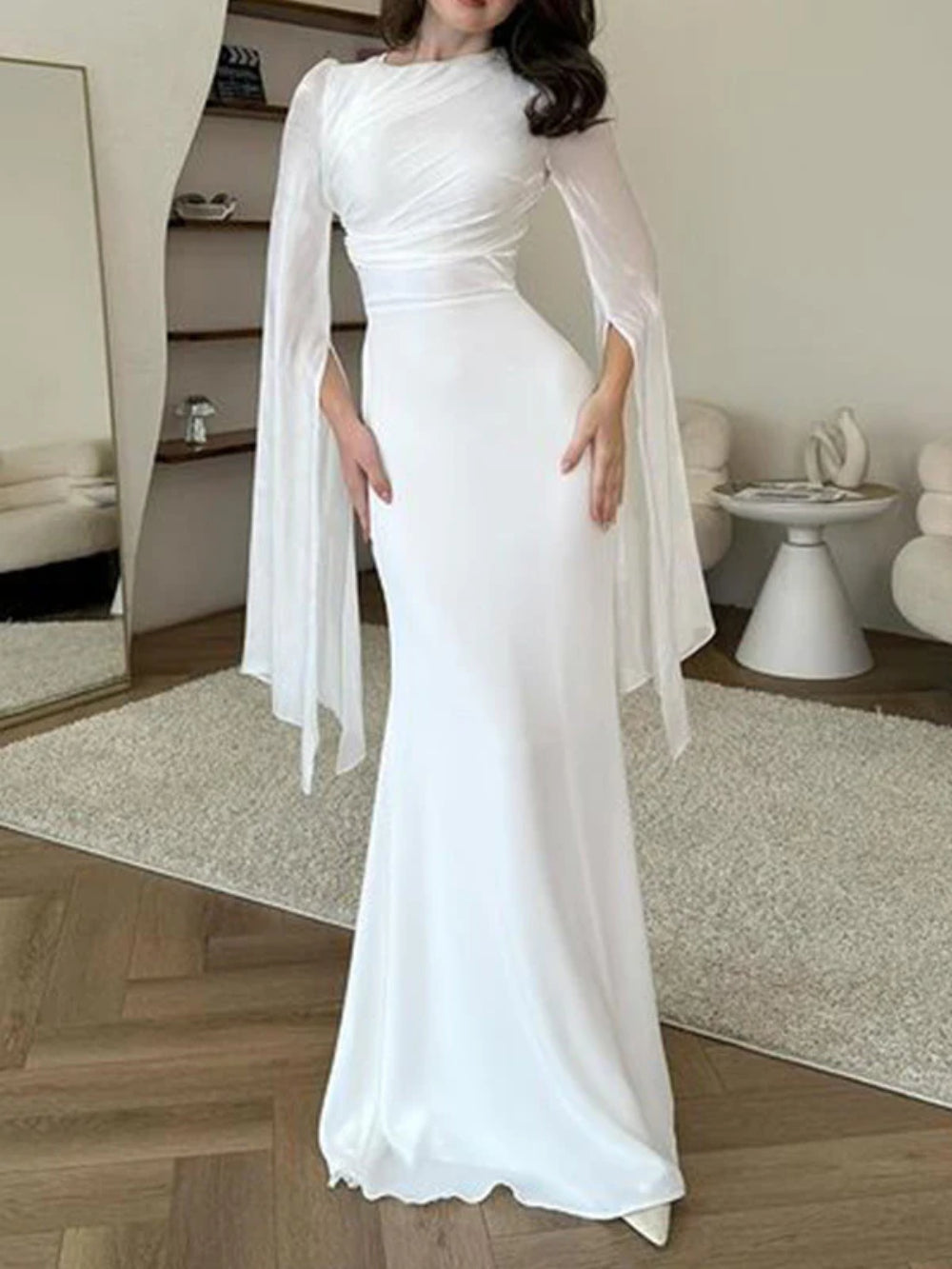 Chiffon Ruffled Sleeve Bodycon Dress