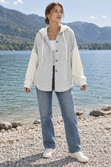 Ribbed Sleeve Patchwork Button Hoodie