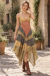 Color Block Print Maxi Boho Dress