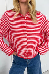 Stripe Roll Edge Button Casual Cardigan