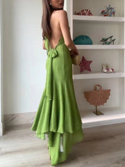 Halter Neck Asymmetric Home Maxi Dress