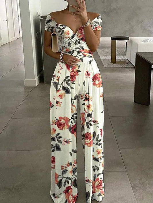Printed Off-Shoulder High-Waist Jumpsuit