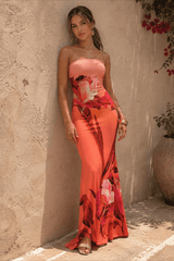 Sexy Bandeau Mermaid Floral Print Maxi Dress