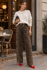 Leopard Chic Straight Leg Jeans