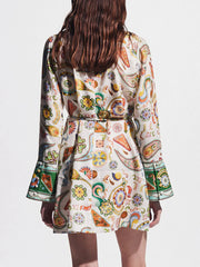 Exquisite Printed Flared Trumpet Sleeve Dress