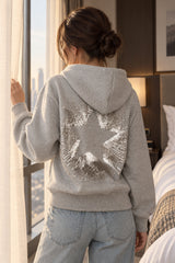 Sequin Star Cropped Pullover Hoodie