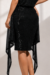 Asymmetric Shoulder Sequined Fitted Irregular Mini Dress