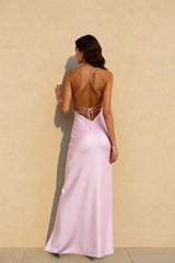 Backless Lace-Up Silk Dress