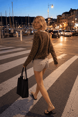 Leopard Print V Neck Knit Blouse