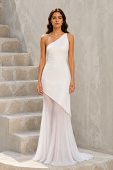 One Shoulder Sleeveless Backless Slim Mesh Tie Maxi Dress