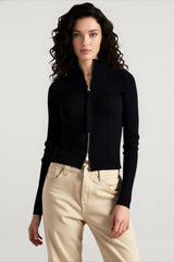 Stand Collar Slim Fit Dual Zip Cardigan