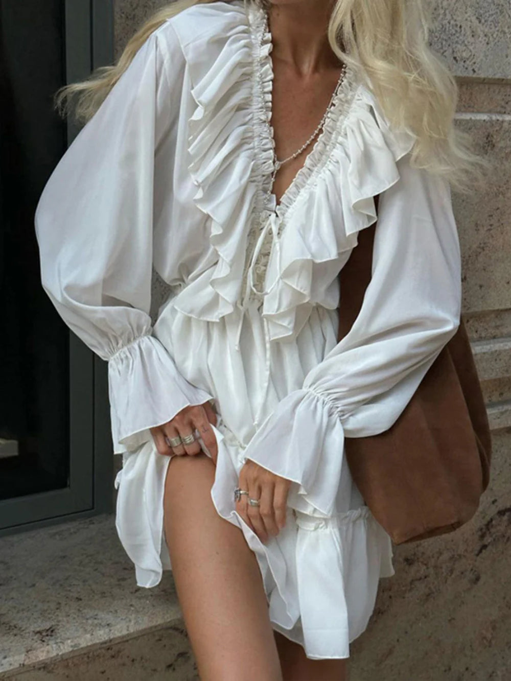 Ruffled Flare Sleeve Slim Mini Dress