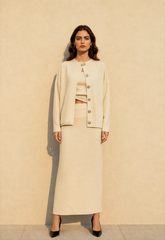 Elegant Minimalist Knit Long Sleeve Cardigan Cami Three Piece Set