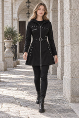 Grommet Belted Hooded Zip Coat