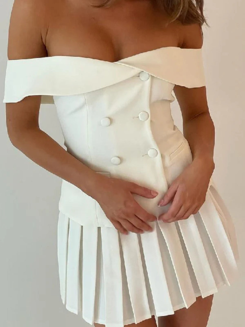 Off-Shoulder Double Breasted Set