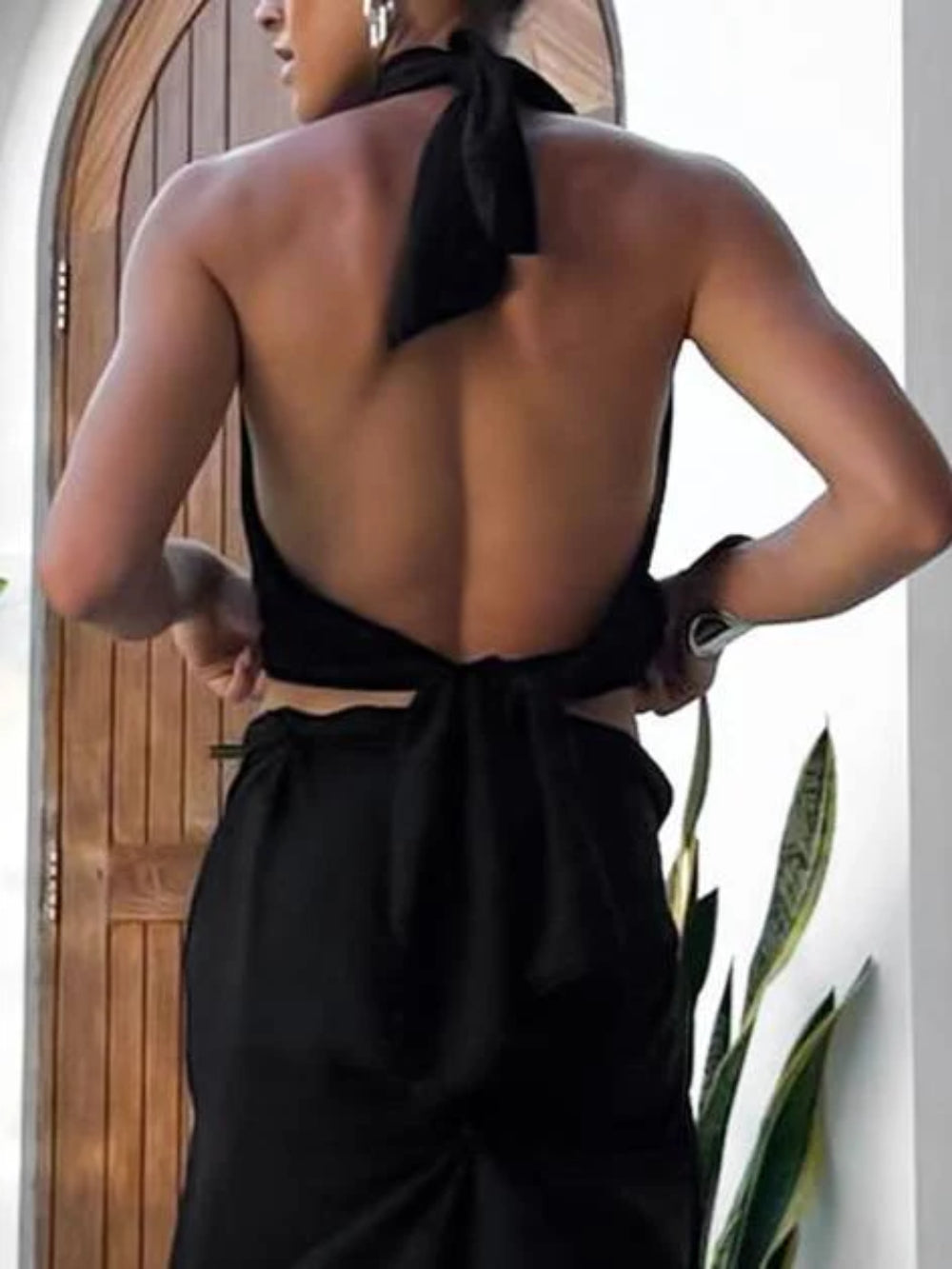 Backless Halter Pleated Top