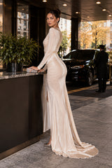 Deep V High Slit Long Sleeve Maxi Dress