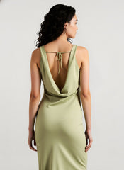 Satin Bodycon Backless Fish Maxi Dress