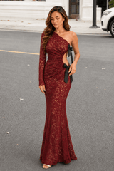 Sexy Lace One-Shoulder Bow Maxi Dress