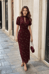 Elegant Floral Deep V Bodycon Maxi Dress