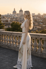Sexy Backless Halter Top Slim Printed Maxi Skirt Set