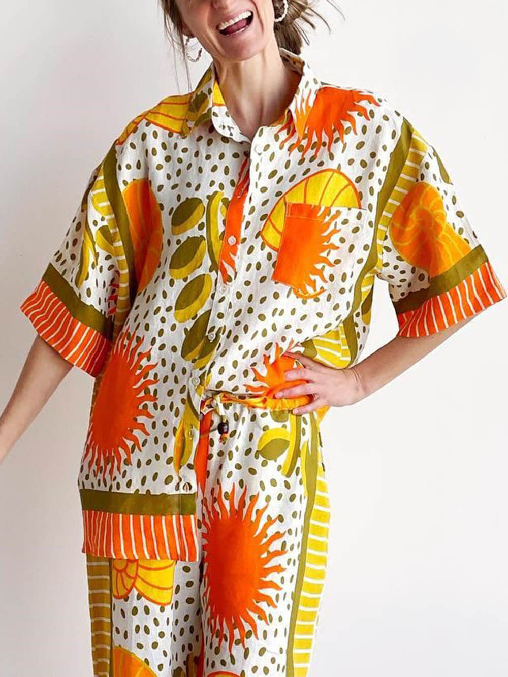 Satin Sun Print Oversized Shirt