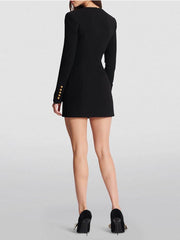 Pleated Gauze Trim Button Detail Mini Dress