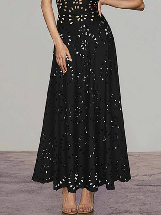 Lace Floral Hollow Maxi Skirt