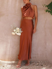 Satin Multi-Color Fitted Casual Skirt Set