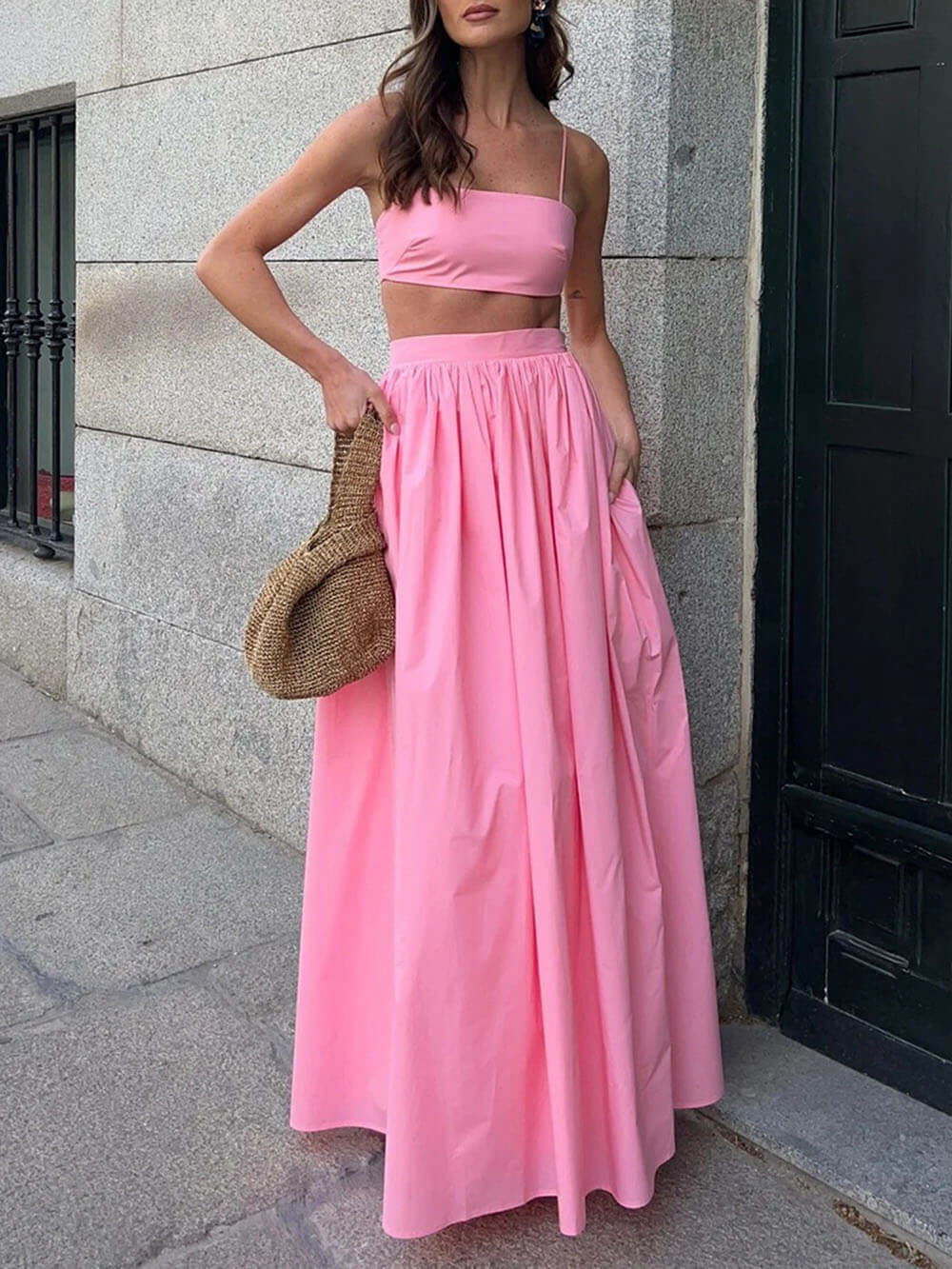 Cropped Top & Loose Maxi Skirt Set