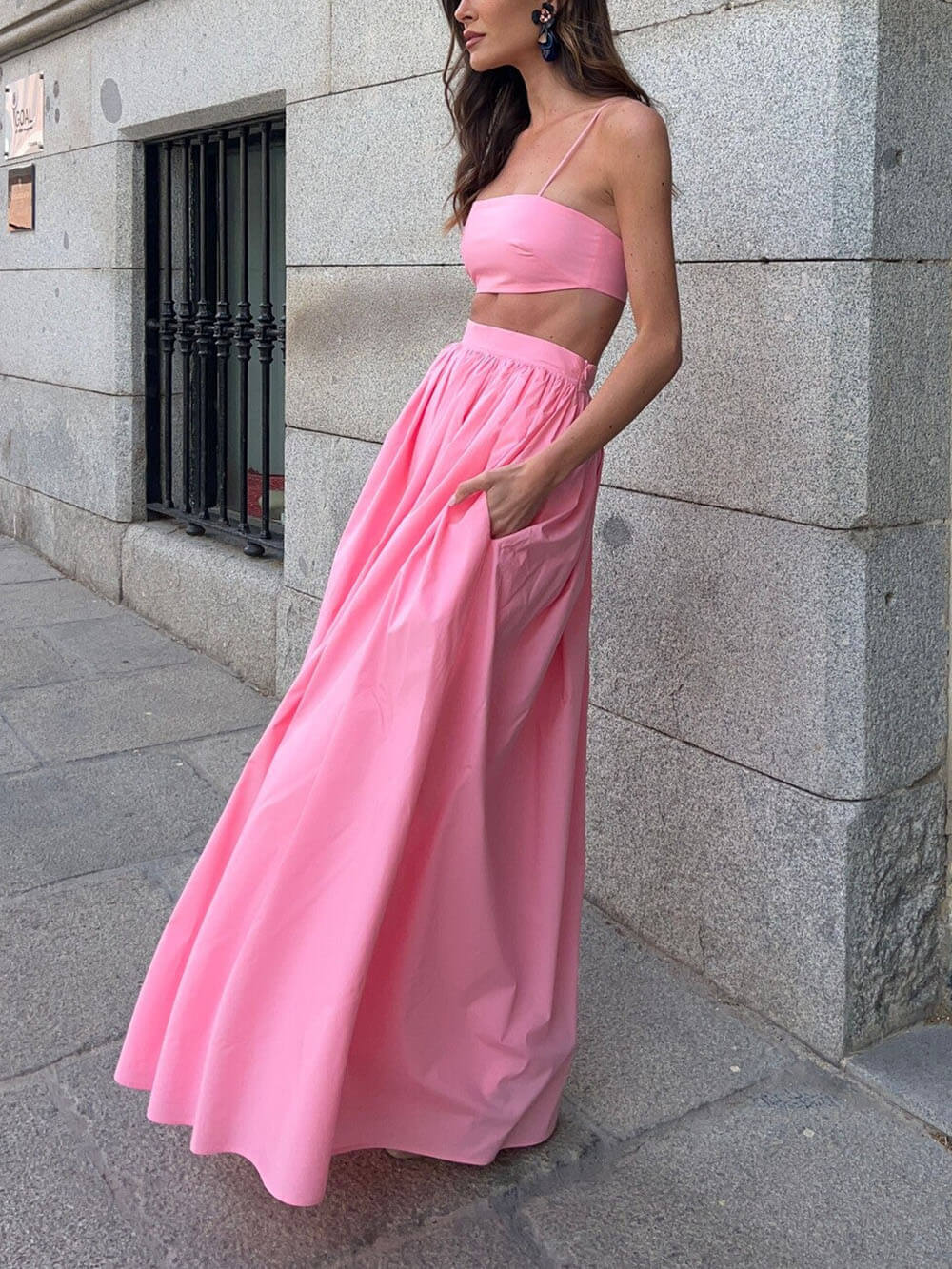 Cropped Top & Loose Maxi Skirt Set